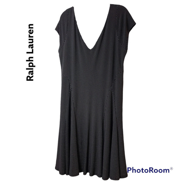 Lauren Ralph Lauren Women's Black Polka Dots Dress Fit & Flare Size Large - Picture 1 of 9